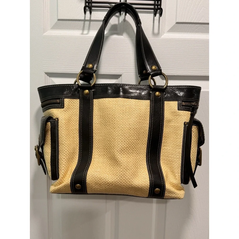 Coach Y2K Legacy Black Buckle Straw Shoulder Bag *RARE** Exc condition..